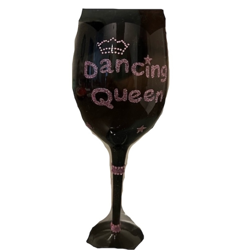 2/$10! NWT in the box party wine glass for queens pink and black glassware